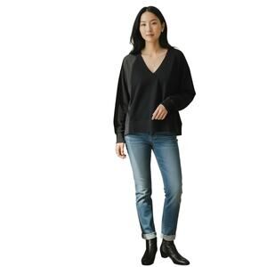 Rag & Bone Black V‑Neck Top Banded Trim Modal Cotton Women’s Medium EUC